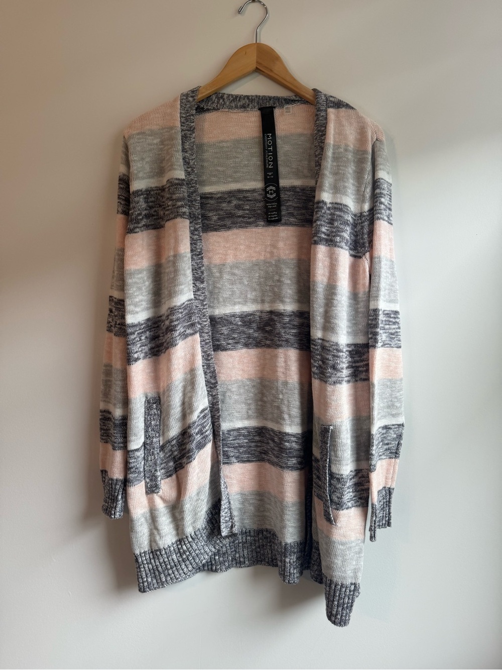 Motion In Time Striped Open-Front Cardigan - Pink and Gray